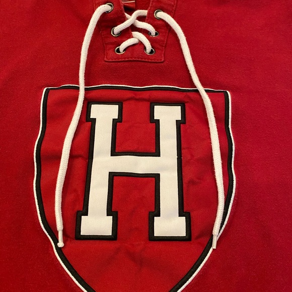 Harvard Youth Red Sweatshirt w Hood w Tie Closure Large Fabric H Shield Front/M - Picture 4 of 10